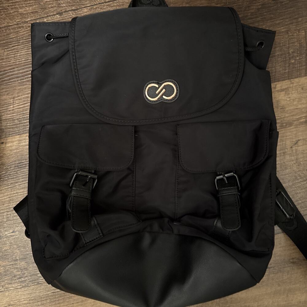 calia black backpack with drawstring and faux leather bottom New